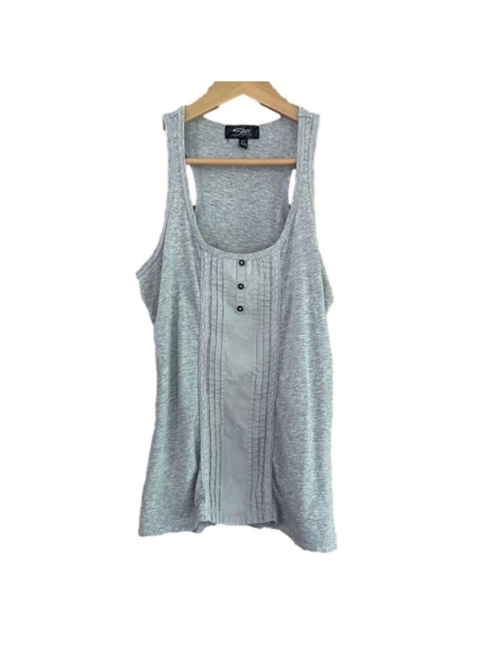Silver Jeans lace trimmed button placket racer back cotton tank top size small